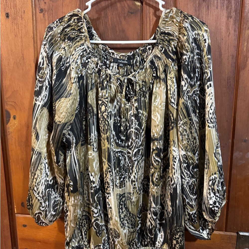Rafaella Black and Tan Animal Print Blouse